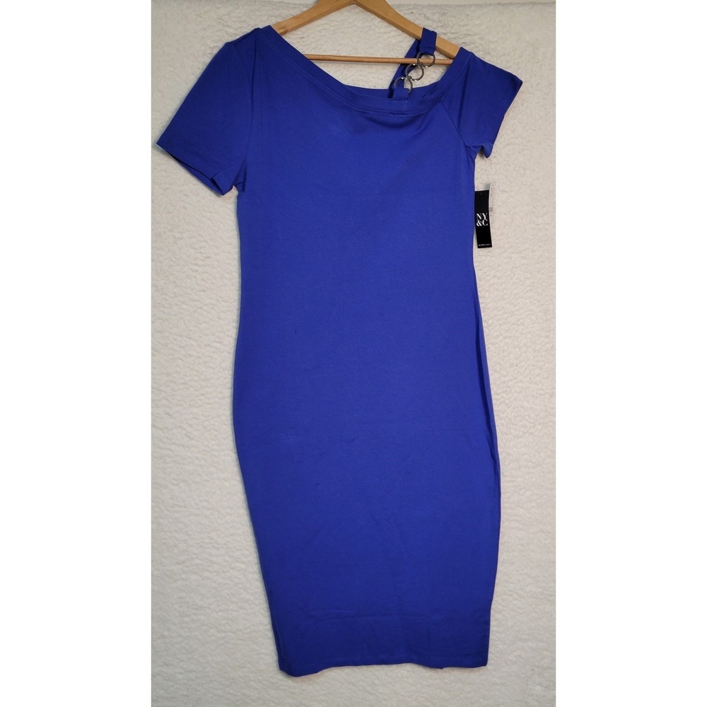 New York And Company‎ NY & C Off Shoulder Dress NEW NWT Sz L Blue Maxi Long 1716